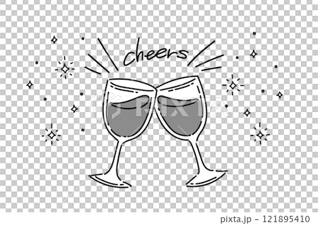 Illustration of a man toasting wine (grayscale) Sparkling 121895410