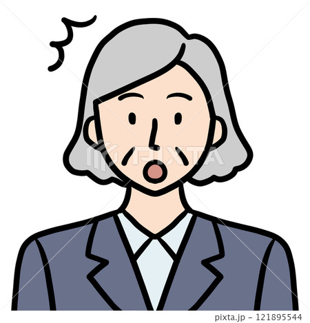 スーツ姿のシニア女性（驚く+マーク） 121895544