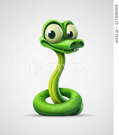 Cute Cartoon Green Snake with Big Eyes Cute Cartoon Green Snake with Big Eyes 121896009