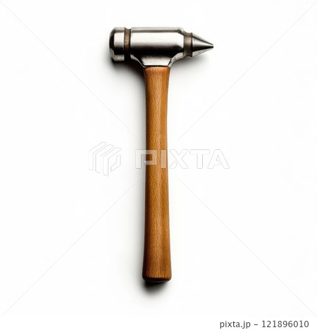 Metal Hammer with Wooden Handle Isolated on White Background Metal Hammer with Wooden Handle Isolated on White Background 121896010