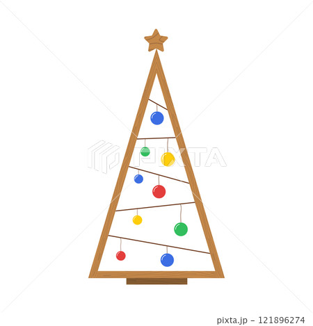 Wooden Christmas Tree. New year crafts DIY idea for kids. Simple holiday ornaments. Plastic free concept. Vector illustration in flat cartoon style 121896274