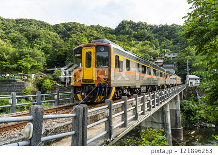 View of the Pingxi Branch Rail Line train drive pasting the Sandiaoling in New Taipei City, Taiwan. View of the Pingxi Branch Rail Line train drive pasting the Sandiaoling in New Taipei City, Taiwan. 121896283