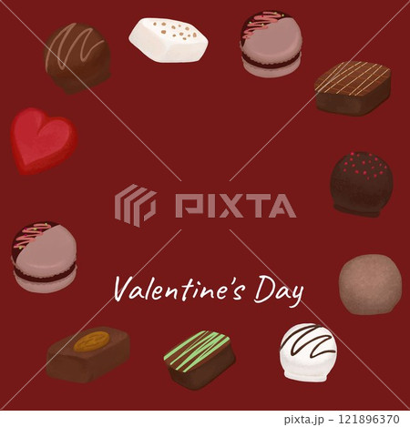 バレンタインに使える手描きチョコレートのイラストフレーム バレンタインに使える手描きチョコレートのイラストフレーム 121896370