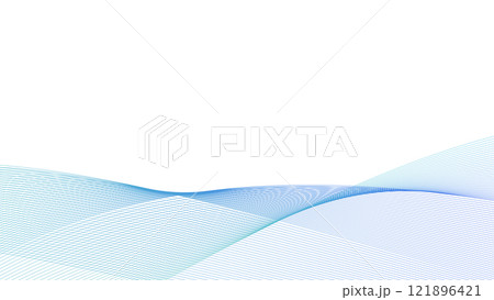 青いグラデーションの波形イメージ　曲線　背景素材 121896421