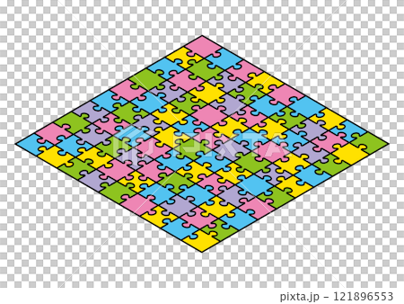 A simple jigsaw puzzle seen from above A simple jigsaw puzzle seen from above 121896553