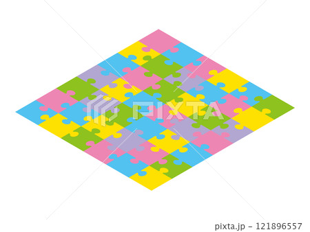 俯瞰で見たシンプルなジグソーパズルのイラスト 121896557