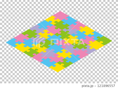 A simple jigsaw puzzle seen from above A simple jigsaw puzzle seen from above 121896557