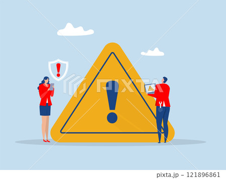 businessman checking with exclamation sign,warning message, caution or alert attention, safety or danger risk or important information, beware or careful sign,vector illustrator 121896861