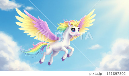 空を飛ぶ虹色のユニコーン 空を飛ぶ虹色のユニコーン 121897802