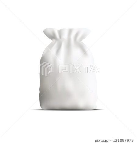 Realistic White Drawstring Canvas Bag for Branding, Product Packaging, and Eco-Friendly Design Projects. Vector illustration Realistic White Drawstring Canvas Bag for Branding, Product Packaging, and Eco-Friendly Design Projects. Vector illustration 121897975