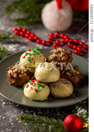 Christmas cookies with nuts and chocolate 121898093