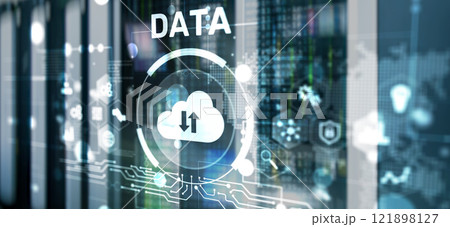 DATA internet concept. Universal background for presentation. Blurred server room background 121898127