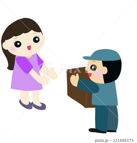 宅配便を受け取る人/届ける人 121898173