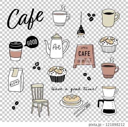 手繪咖啡館插畫set_color 121898212
