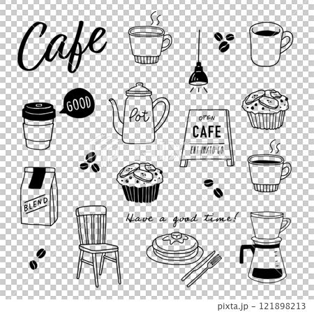 手繪咖啡館插畫集_線描 121898213