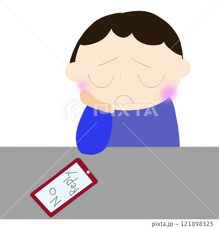 返信が来なくて悩む男の子 121898325