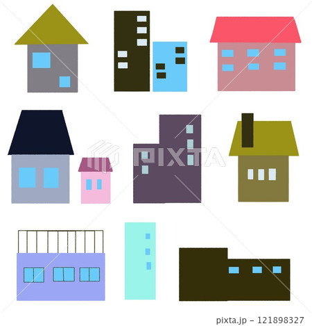 様々な色と形の住宅や建物 121898327