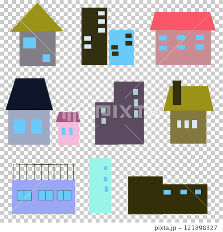 様々な色と形の住宅や建物 121898327