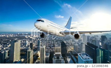 都市上空を飛ぶ航空機 生成AI 都市上空を飛ぶ航空機 生成AI 121898346