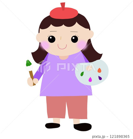 絵具と筆を持つ絵描きの女性 絵具と筆を持つ絵描きの女性 121898365