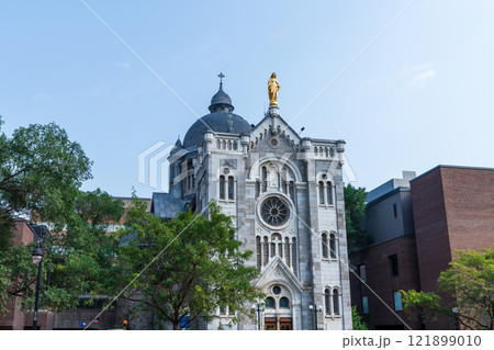 Montreal, Quebec, Canada - August 20 2021 : Chapelle Notre-Dame-de-Lourdes de Montreal (Our Lady of Lourdes Chapel of Montreal). 121899010