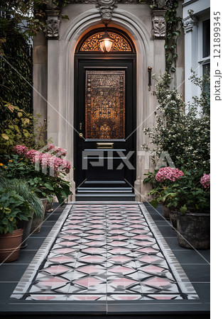 Elegant entryway with floral details 121899345