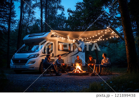 Campfire night with friends 121899438