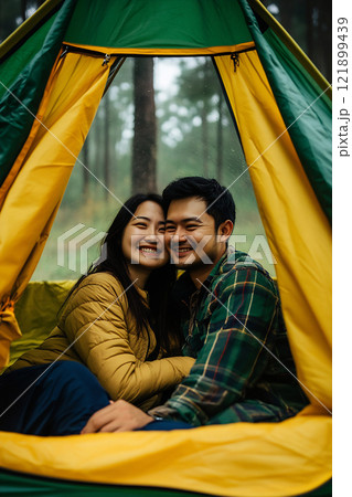 Couple camping happily 121899439