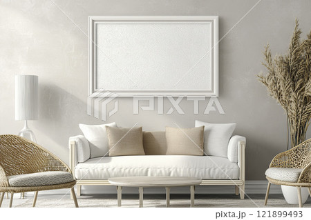 Mock up poster frame in interior background. AI-generated item Mock up poster frame in interior background. AI-generated item 121899493