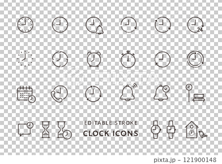 時計や時間にまつわるアイコンセット(モノクロ) 時計や時間にまつわるアイコンセット(モノクロ) 121900148