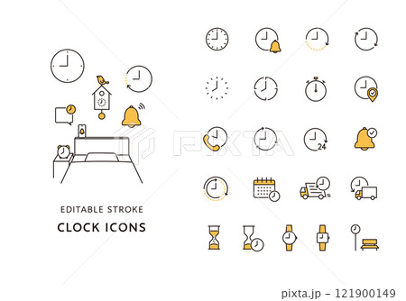 時計や時間にまつわるアイコンセット（カラー） 121900149