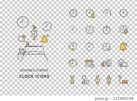 時計や時間にまつわるアイコンセット（カラー） 121900149