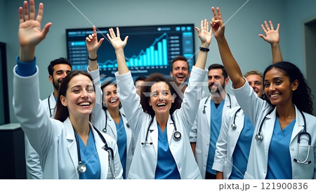 Healthcare Team Joyfully Celebrating Collective Success 121900836