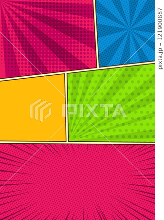 Comics book template. Cartoon design, pop art background. Vector illustration Comics book template. Cartoon design, pop art background. Vector illustration 121900887