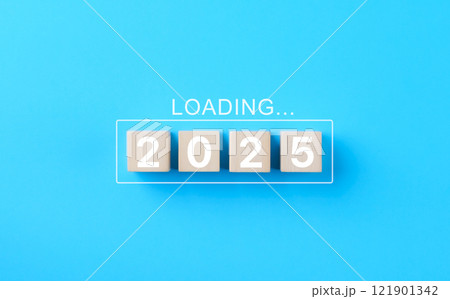 Loading 2025 New Year progress concept. Wooden blocks "2025" with the word "Loading" transition, planning, and preparation for 2025. business strategy, goal setting, new beginnings, future challenges, Loading 2025 New Year progress concept. Wooden blocks "2025" with the word "Loading" transition, planning, and preparation for 2025. business strategy, goal setting, new beginnings, future challenges, 121901342