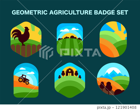 Geometric Agriculture Emblem Set. Organic Logo Designs in a abstract style and vector illustration Geometric Agriculture Emblem Set. Organic Logo Designs in a abstract style and vector illustration 121901408