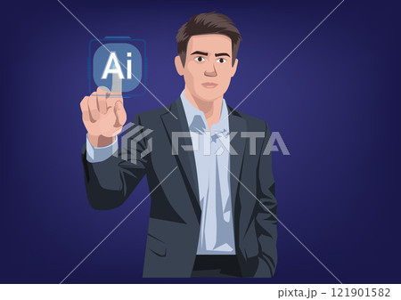 Technology and people concept man use AI to help work, AI Learning and Artificial Intelligence Concept. Business, modern technology, internet and networking 121901582