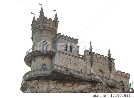 Castle Swallow's Nest on the cliff. The old castle is isolated on a white background 121901651