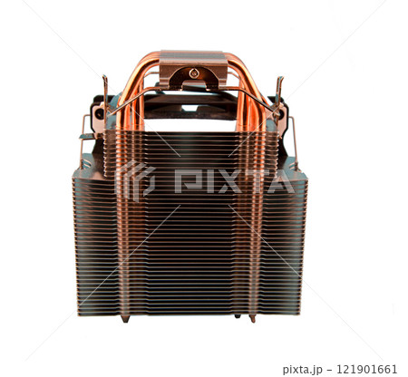 Computer cooler isolated on white background. Big powerful new device, cooling grill. Detail of the system unit. Cooler. 121901661