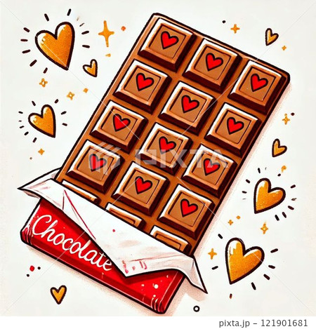 ハートいっぱいのチョコレート：愛を込めた手描きデザイン 121901681