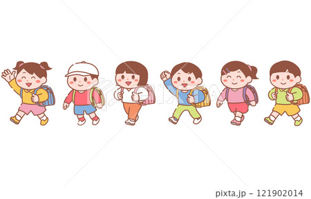 ランドセルを背負った男の子女の子6名 121902014