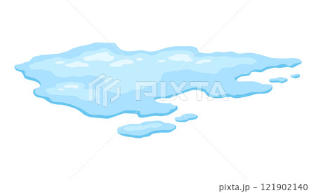 Water spill puddle. Blue liquid shape in flat cartoon style. Clean fluid drop design element isolated on white background Water spill puddle. Blue liquid shape in flat cartoon style. Clean fluid drop design element isolated on white background 121902140