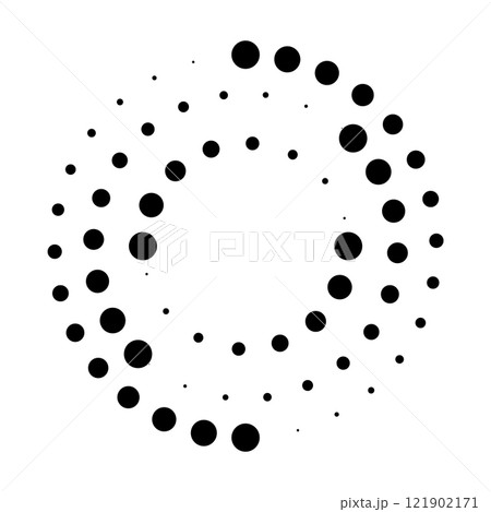 Halftone dotted speed lines circle. Geometric art in circle form. Round swirl movement symbol. Halftone circular dotted frame. Vector design element Halftone dotted speed lines circle. Geometric art in circle form. Round swirl movement symbol. Halftone circular dotted frame. Vector design element 121902171