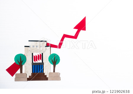 金融の中枢・東京証券取引所と矢印 121902638
