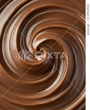Smooth, swirling chocolate cream forming a mesmerizing vortex, a tempting treat, 121902922