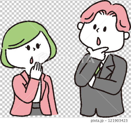 Young couple listening to a conversation 121903423