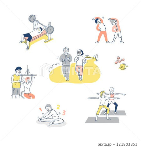 いろいろな運動やストレッチ　セット 121903853