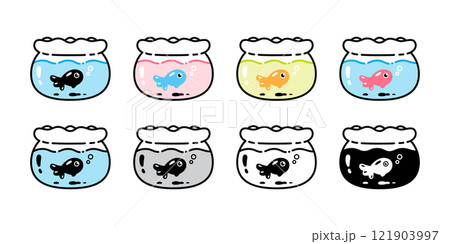 fish icon goldfish glass jar bottle doodle cartoon character vector logo colorful illustration tuna symbol clip art design 121903997
