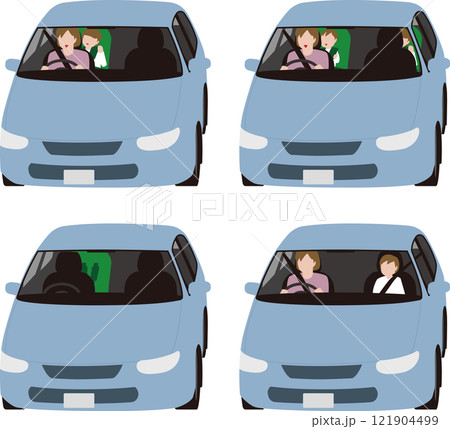 乗用車のチャイルドシートと運転する母親のイラスト 乗用車のチャイルドシートと運転する母親のイラスト 121904499