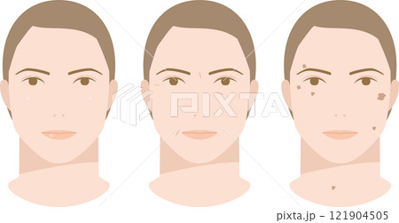 シミや皺のある男性の顔の美容をイメージしたイラスト シミや皺のある男性の顔の美容をイメージしたイラスト 121904505